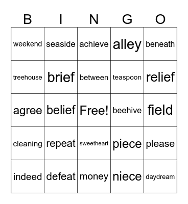 Long E Bingo Card