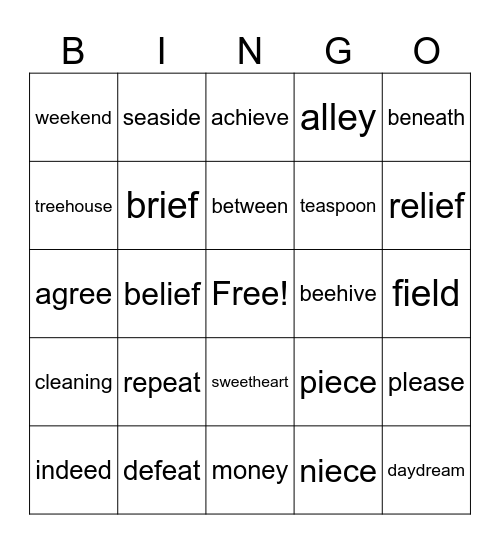 Long E Bingo Card