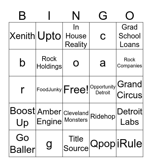 Family of Companies Bingo Card