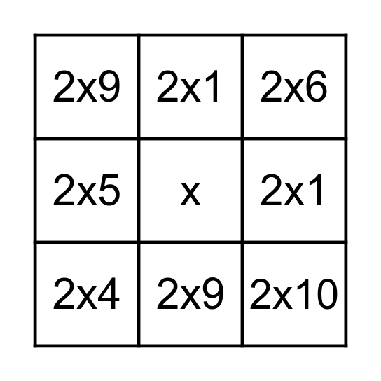 x2 Multiplication Bingo! Bingo Card