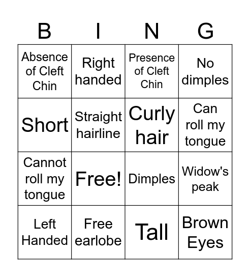 Bingo Traits Bingo Card