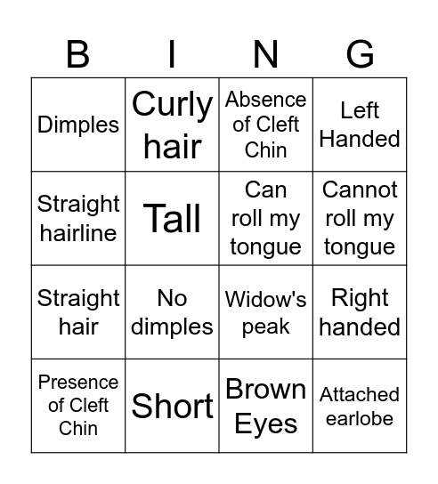 Bingo Traits Bingo Card