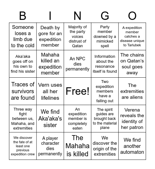 Adrean's Bingo Card