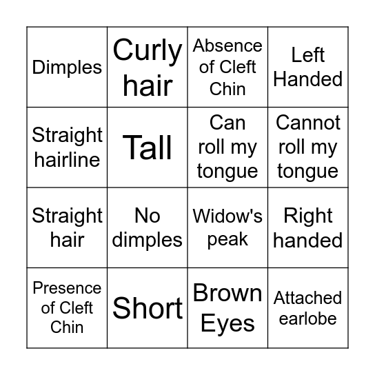 Bingo Traits Bingo Card