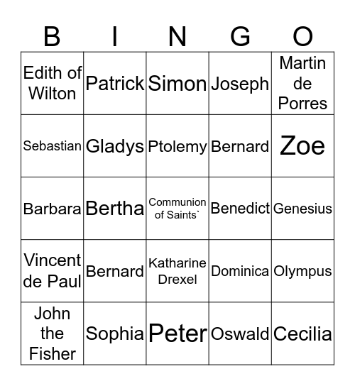 Saints Bingo Card