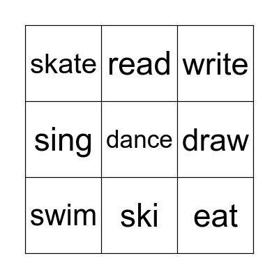 verbs Bingo Card