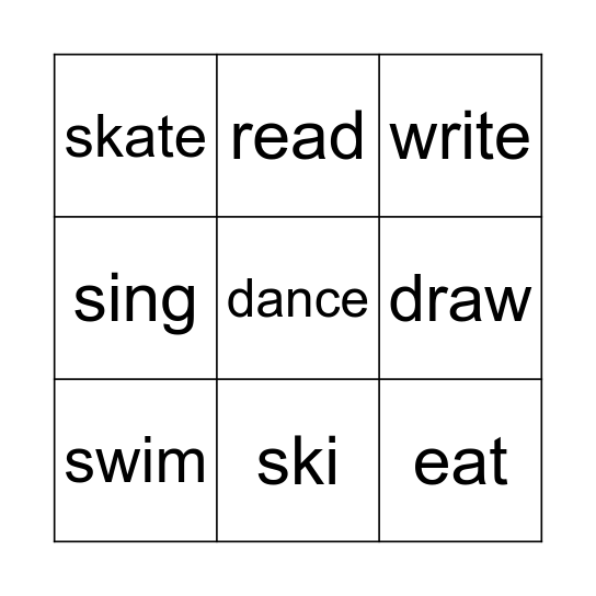 verbs Bingo Card