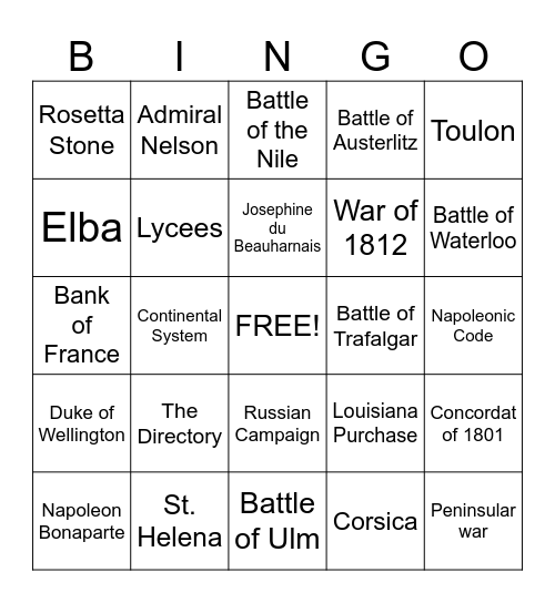 Napoleon Bingo Card