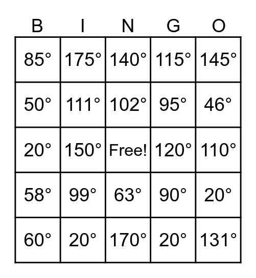 Angle Measurement Bingo Card