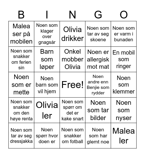 Olivias Konfirmasjon Bingo Card