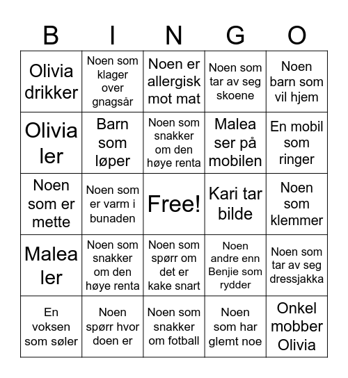 Olivias Konfirmasjon Bingo Card