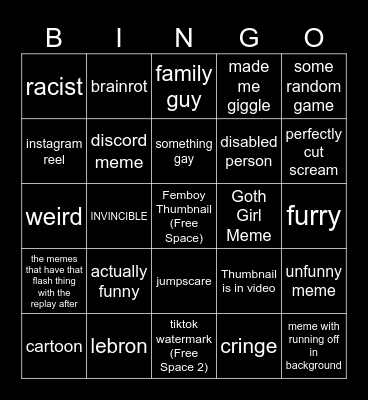 average meme video bingo Card
