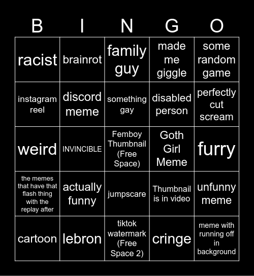 average meme video bingo Card