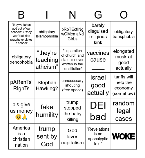Christian Nationalist Bingo II Bingo Card