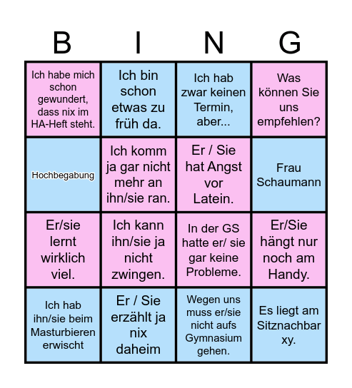Elternsprechtagbullshit Bingo Card