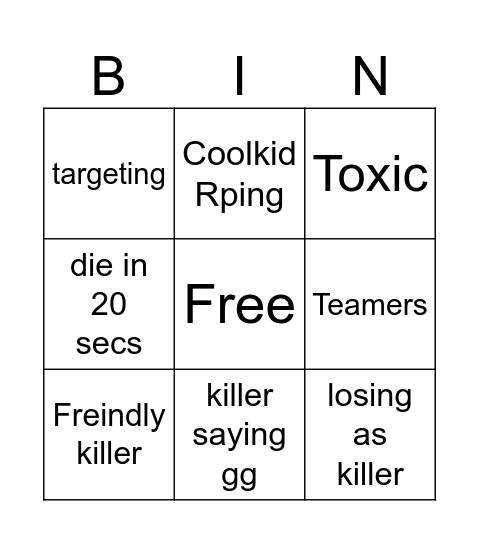 forsaken bingo Card
