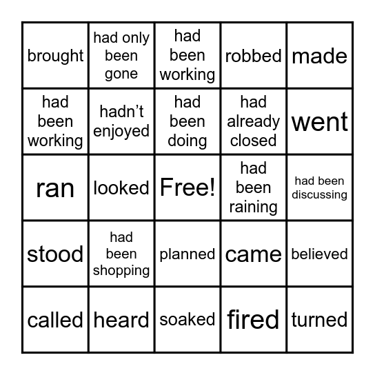 Past Tense Video Bingo Card