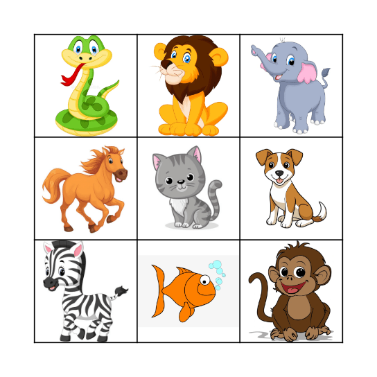 Animals Bingo Card