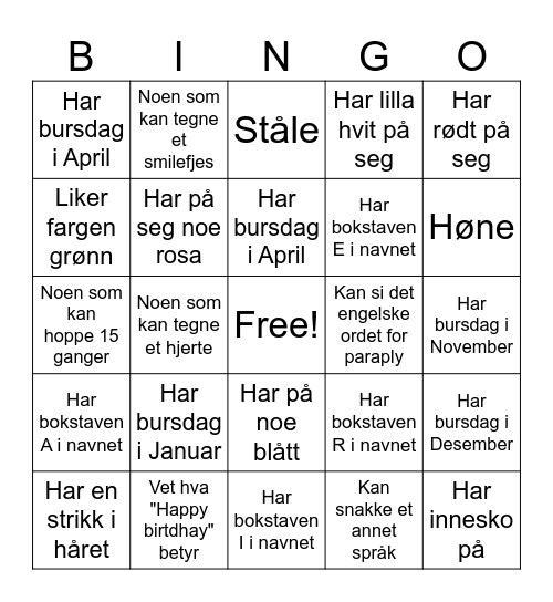 Untitled Bingo Card