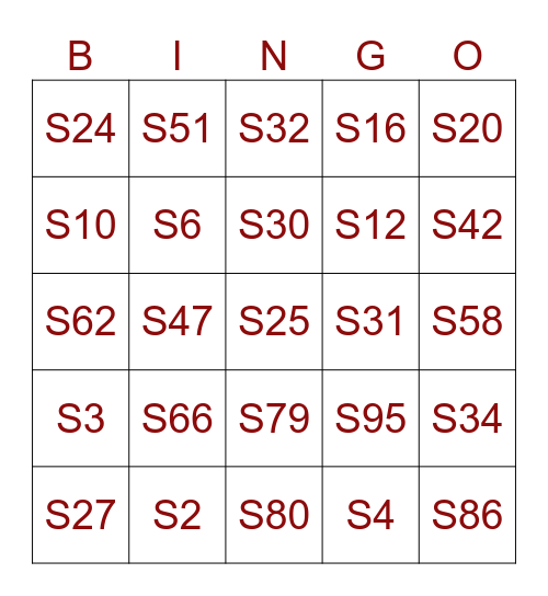 SIGNAL CODE BINGO Card