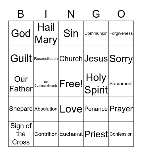 Reconciliation Bingo  Bingo Card