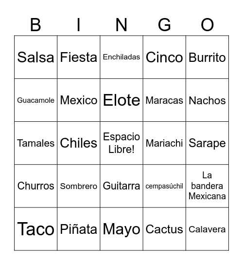 Cinco de Mayo Bingo Card