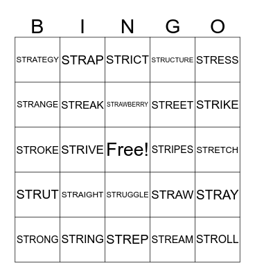 STR WORDS Bingo Card
