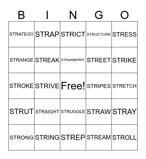 STR WORDS Bingo Card