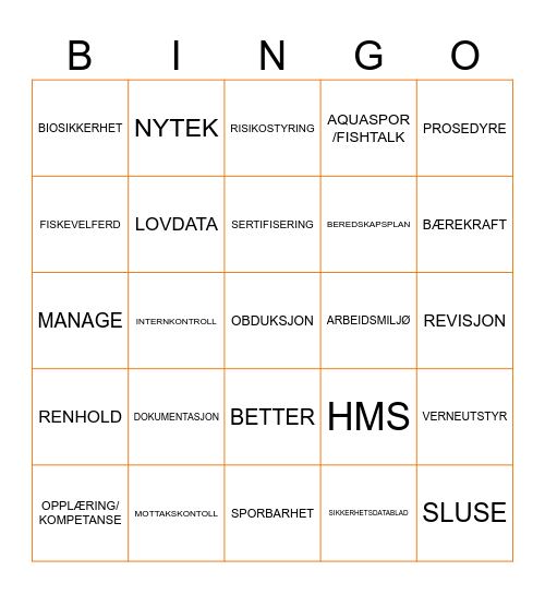 AquaGen og kvalitetsforum's Bingo Card