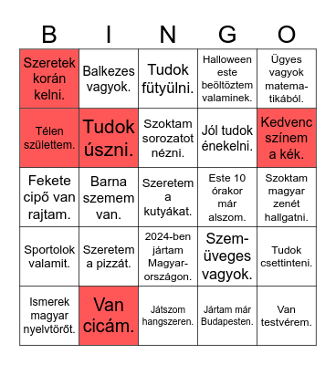 Ismerkedo bingo Card