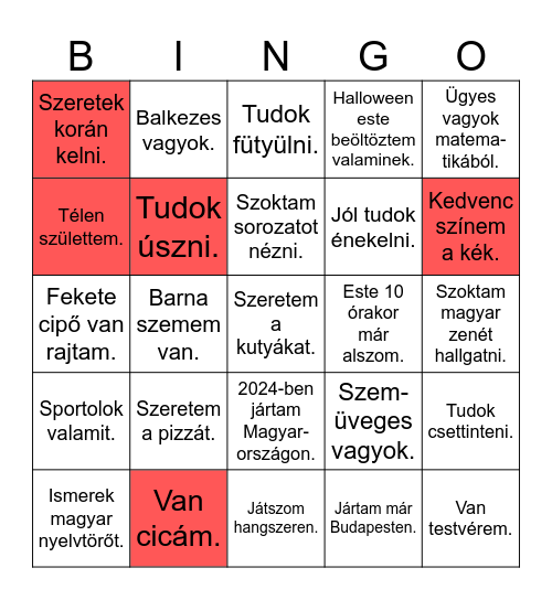 Ismerkedo bingo Card