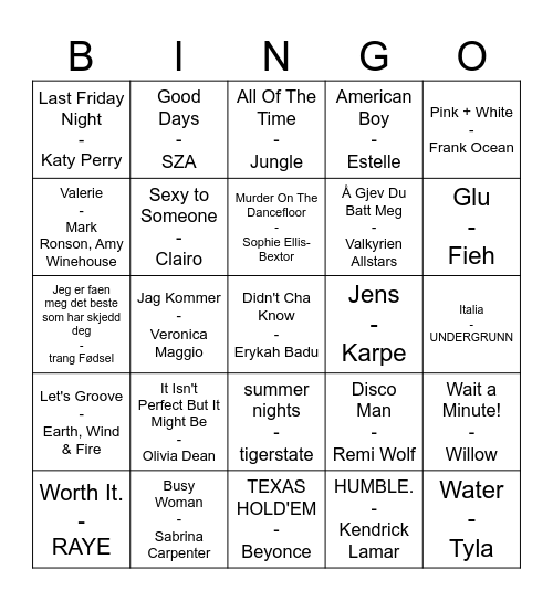 AKKS Musikkbingo runde 2 Bingo Card