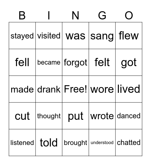 VERBS IN THE PAST Bingo Card