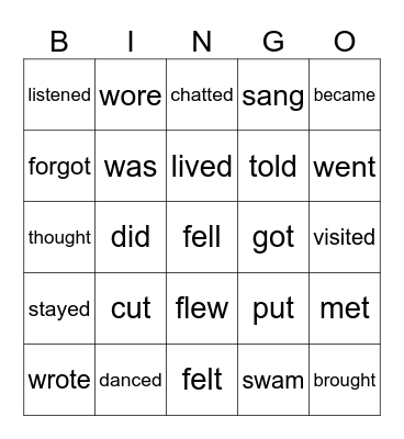 VERBS IN THE PAST Bingo Card