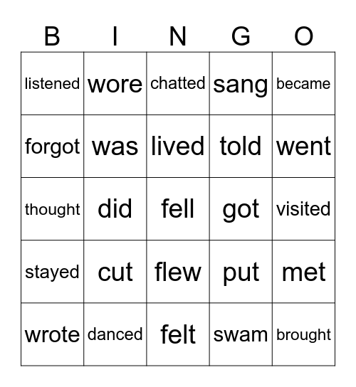 VERBS IN THE PAST Bingo Card