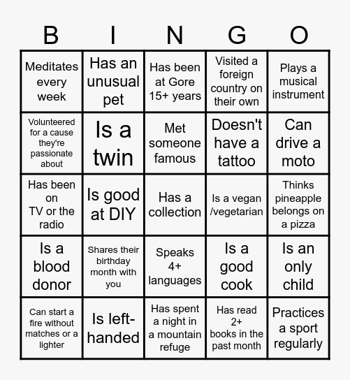 Let's get to know each other! Bingo Card