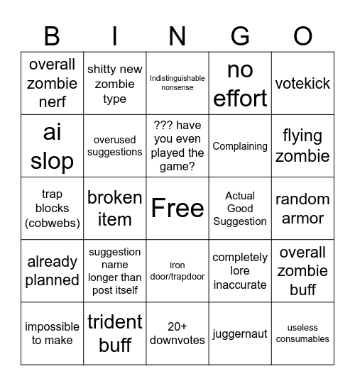 Acolytes Suggestion Bingo Card