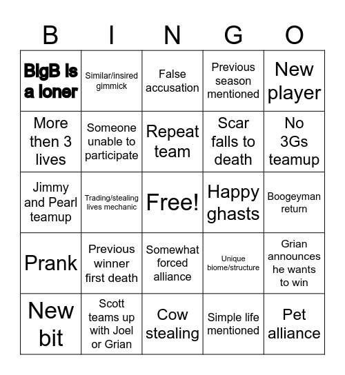Life Series S7 s1 Bingo Card