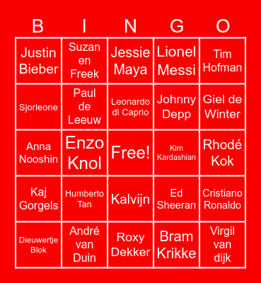famous People Ronde Bingo Card