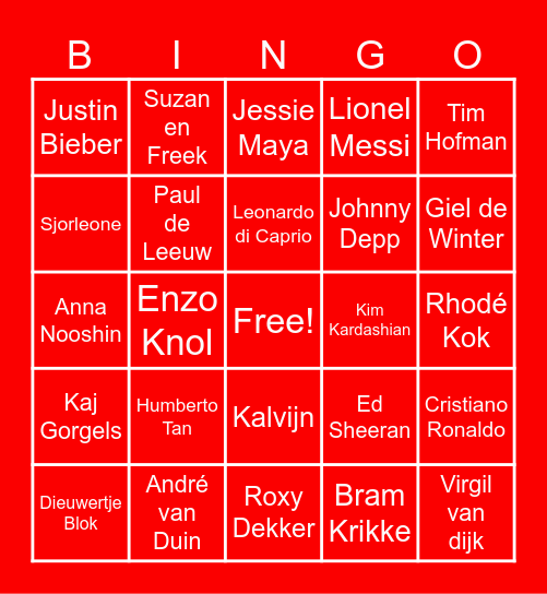 famous People Ronde Bingo Card