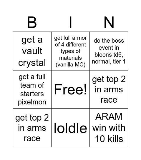 Untitled Bingo Card