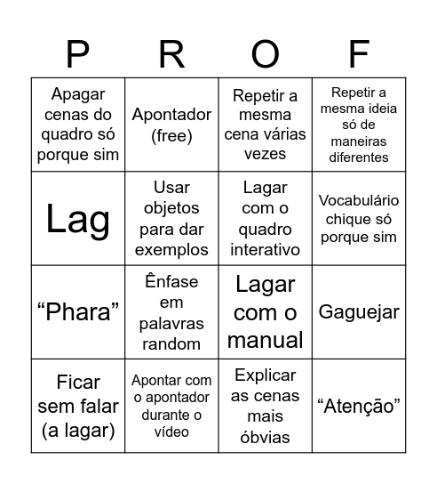 Prof Viveirinhos Bingo Card