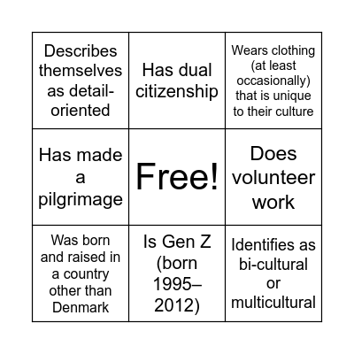 Diversity Bingo Card
