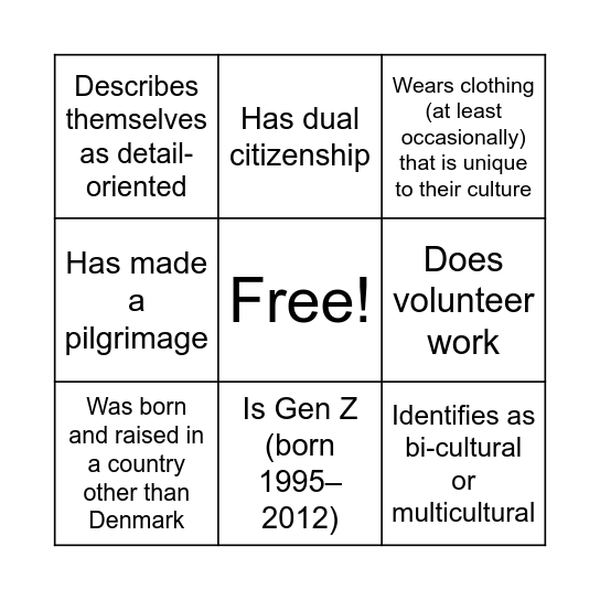 Diversity Bingo Card