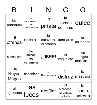 Spanish 2, Celebrations Bingo Card