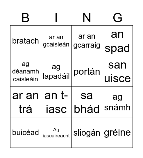 An Samhradh Bingo Card