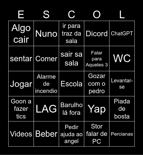 Escola Bingo Card