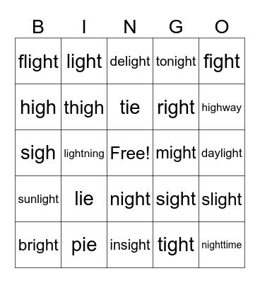 ie and igh Bingo Card