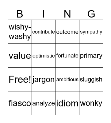 Word of the Week Review Bingo Card