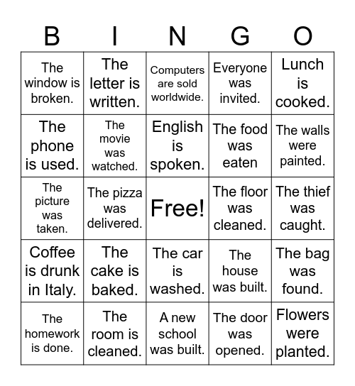 Passive voice Bingo Card